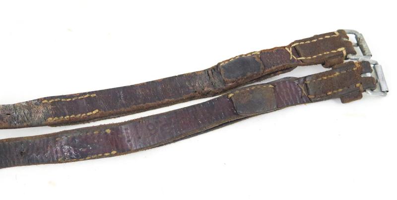 WW2 German Wehrmacht/Waffen-SS leather strap pair -mantelriemen