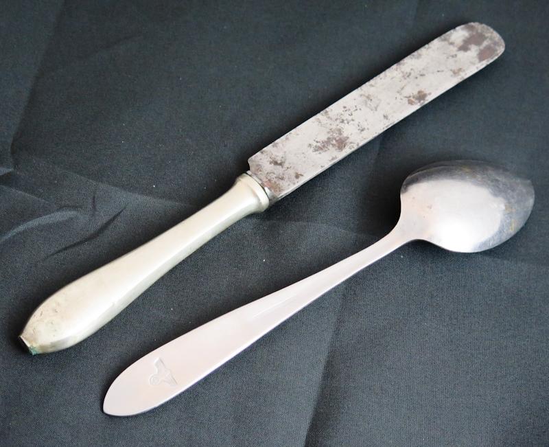 WW2 German Wehrmacht army mess hall knife and spoon