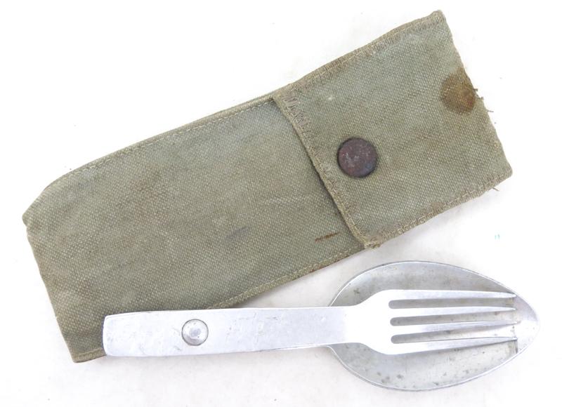 WW2 German Wehrmacht/Waffen-SS fork-spoon eating utensil - HHL38 with field made pouch