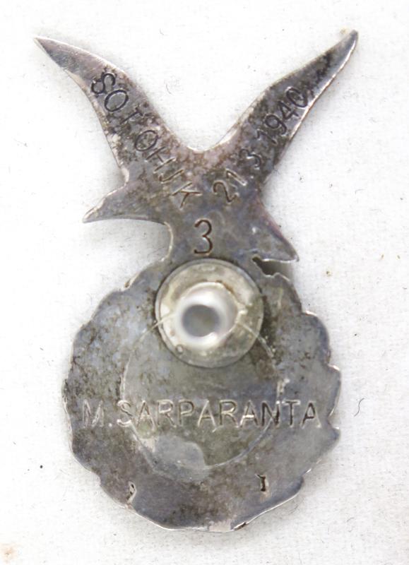 WW2 Finnish air force war aviator course 1939-40 badge - Tillander