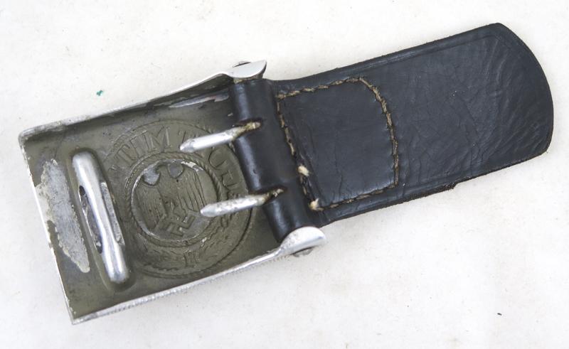 WW2 German army aluminium belt buckle with leather tab - Julius Maurer 1936