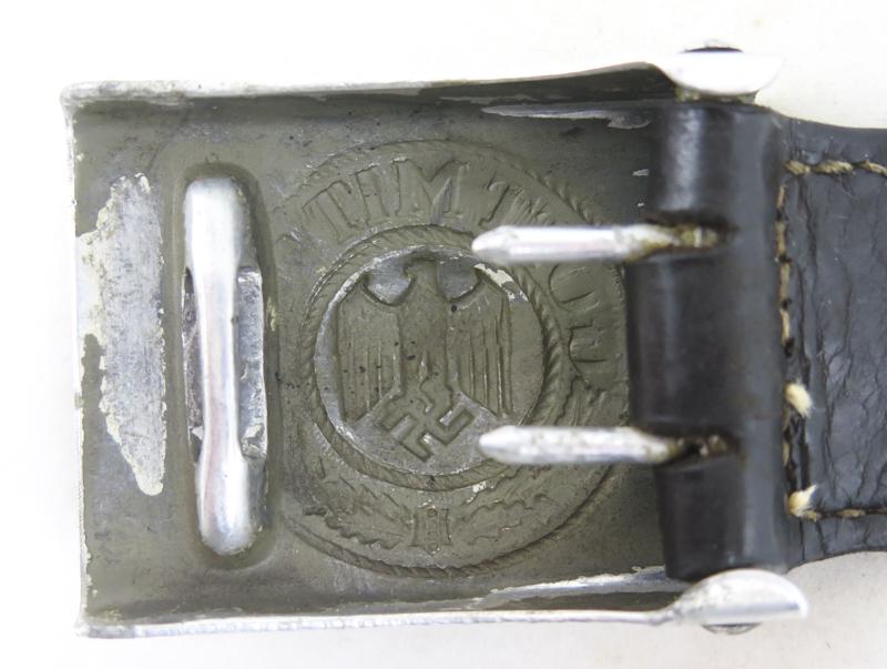 WW2 German army aluminium belt buckle with leather tab - Julius Maurer 1936