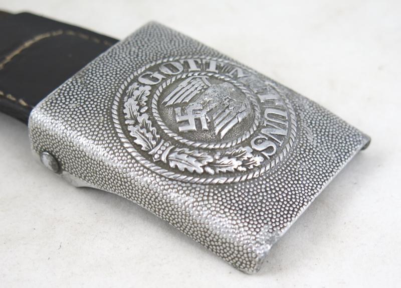 WW2 German army aluminium belt buckle with leather tab - Julius Maurer 1936