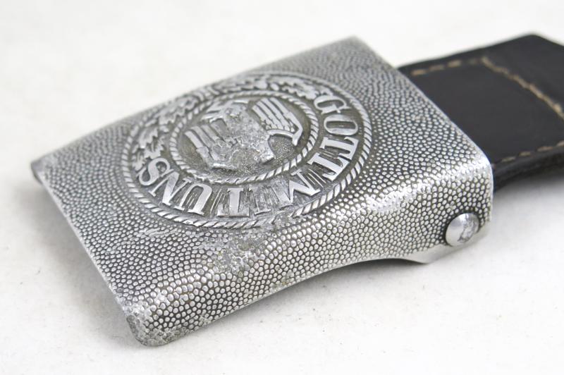 WW2 German army aluminium belt buckle with leather tab - Julius Maurer 1936