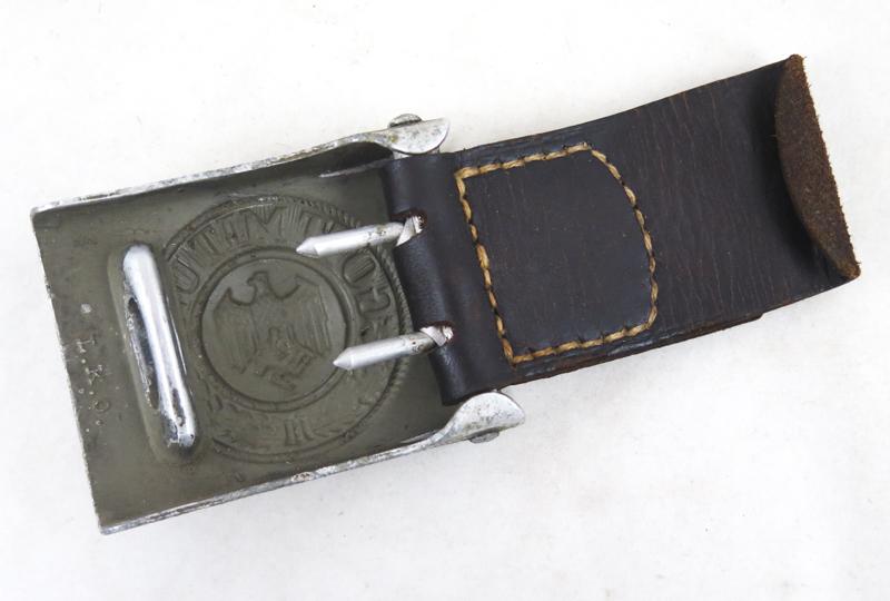WW2 German army aluminium belt buckle with leather tab - Louis Keller 1937