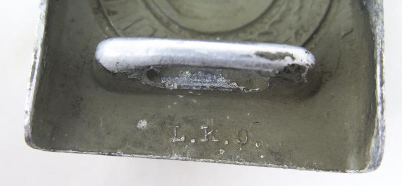 WW2 German army aluminium belt buckle with leather tab - Louis Keller 1937