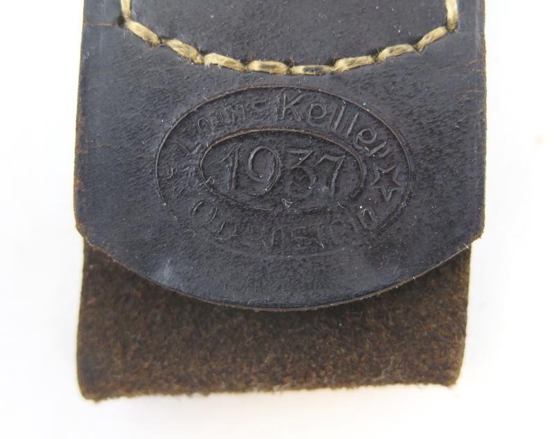 WW2 German army aluminium belt buckle with leather tab - Louis Keller 1937