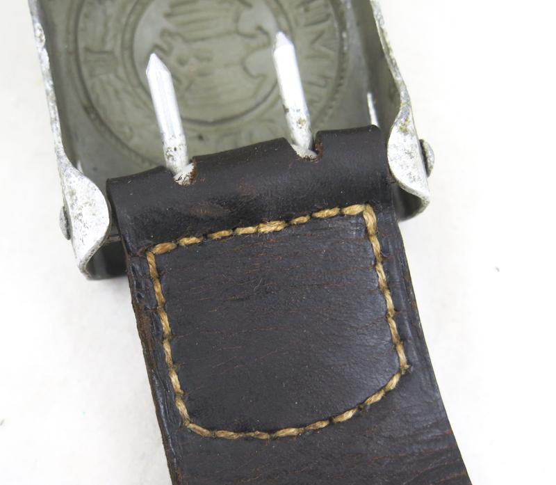 WW2 German army aluminium belt buckle with leather tab - Louis Keller 1937