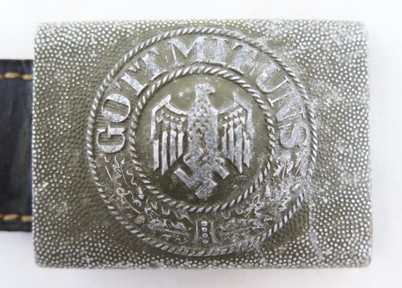 WW2 German army aluminium belt buckle with leather tab - Louis Keller 1937