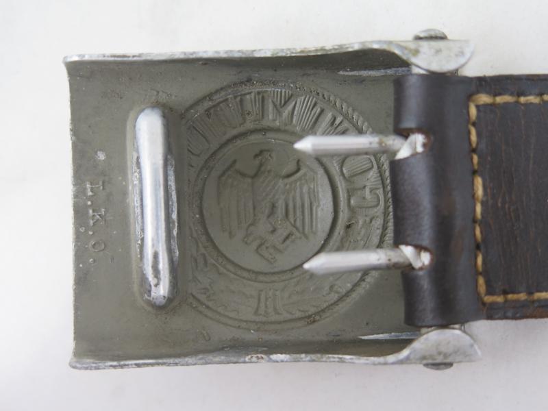 WW2 German army aluminium belt buckle with leather tab - Louis Keller 1937