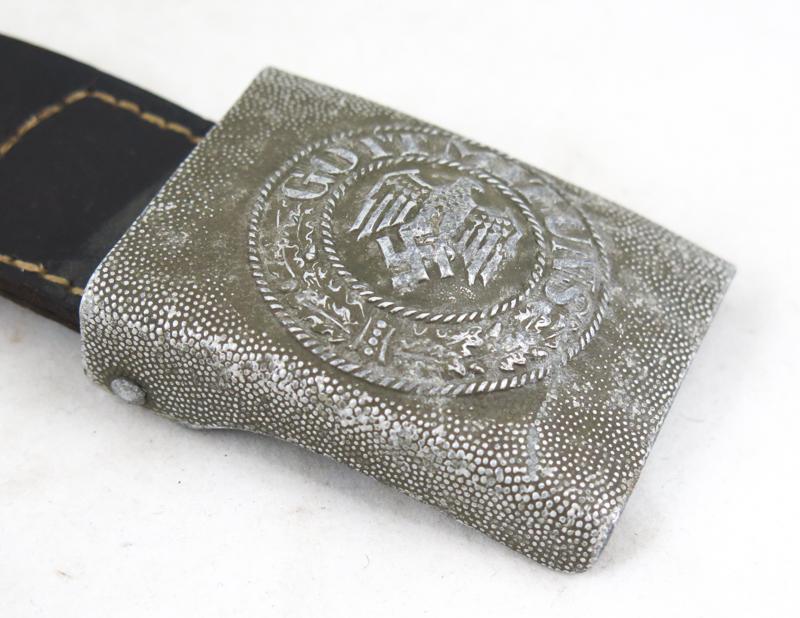 WW2 German army aluminium belt buckle with leather tab - Louis Keller 1937