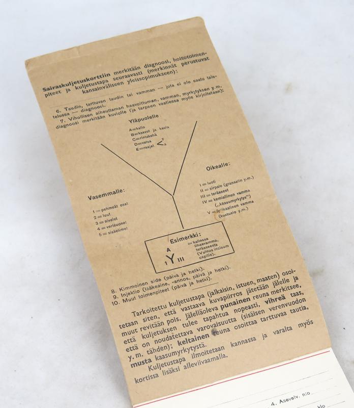WW2 Finnish patient tag leaflet- early type